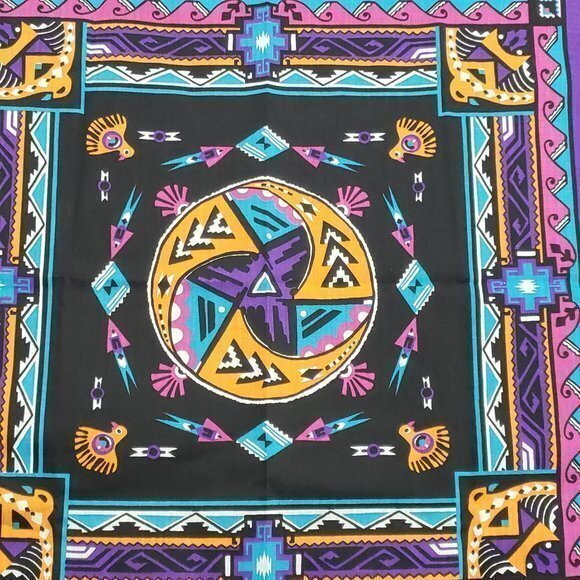 Vintage Wamcraft Aztec‎ Western Print Bandana Made In USA - Picture 3 of 5